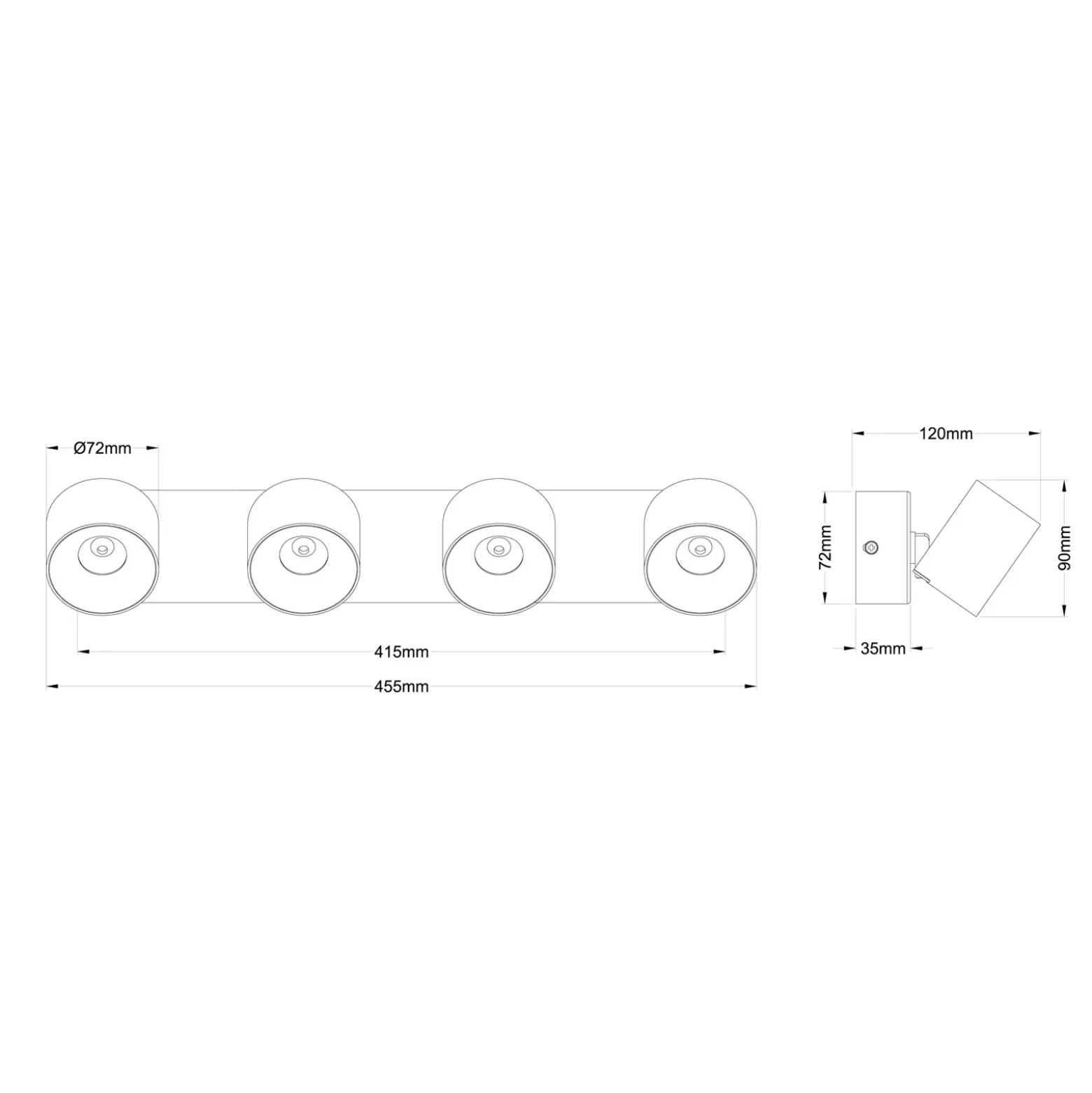 Downlight LED Rae, color arena, metal, 4 luces, 46 cm