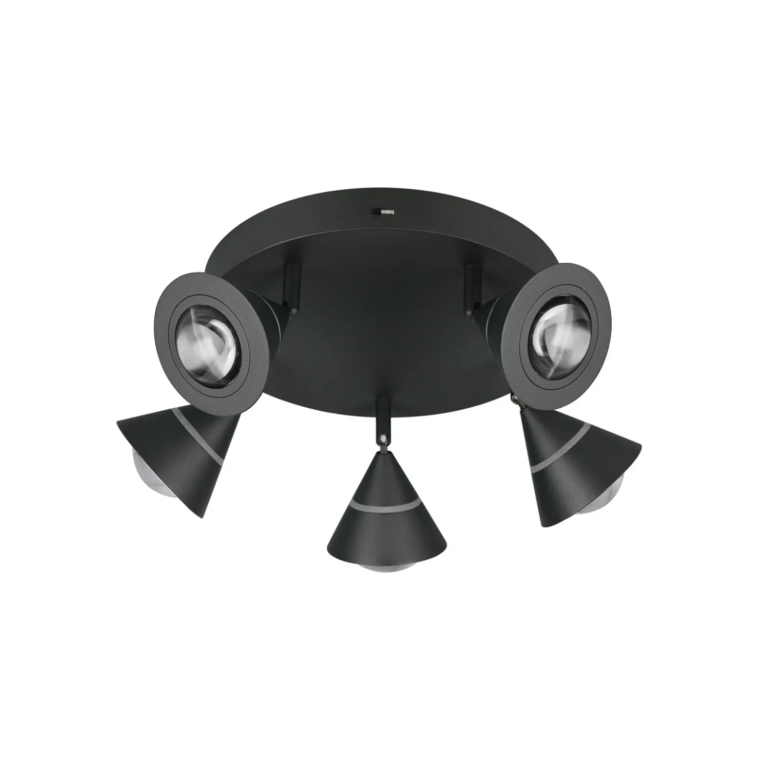 Downlight LED Romeo, Ø 30 cm, negro, metal, 5 luces.