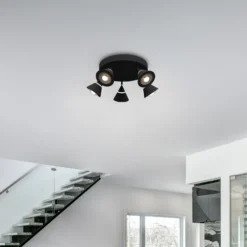 Downlight LED Romeo, Ø 30 cm, negro, metal, 5 luces.