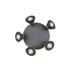Downlight LED Romeo, Ø 30 cm, negro, metal, 5 luces.