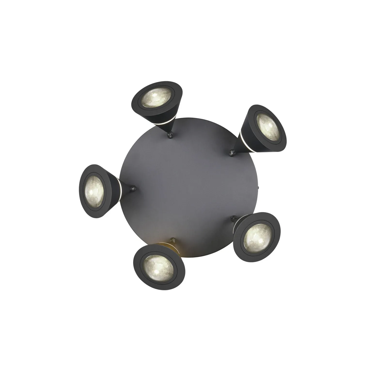 Downlight LED Romeo, Ø 30 cm, negro, metal, 5 luces.