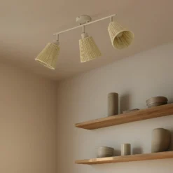 Downlight Lindby Anuva, 72 cm, 3 luces, beige, papel