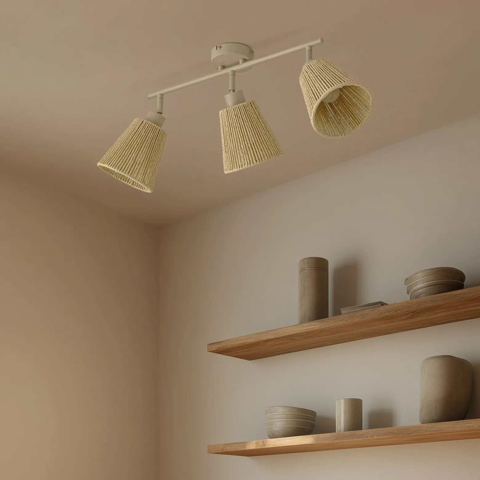 Downlight Lindby Anuva, 72 cm, 3 luces, beige, papel