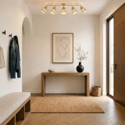 Downlight Lindby Anuva, 86 cm, 5 luces, beige, papel