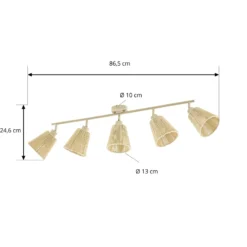 Downlight Lindby Anuva, 86 cm, 5 luces, beige, papel