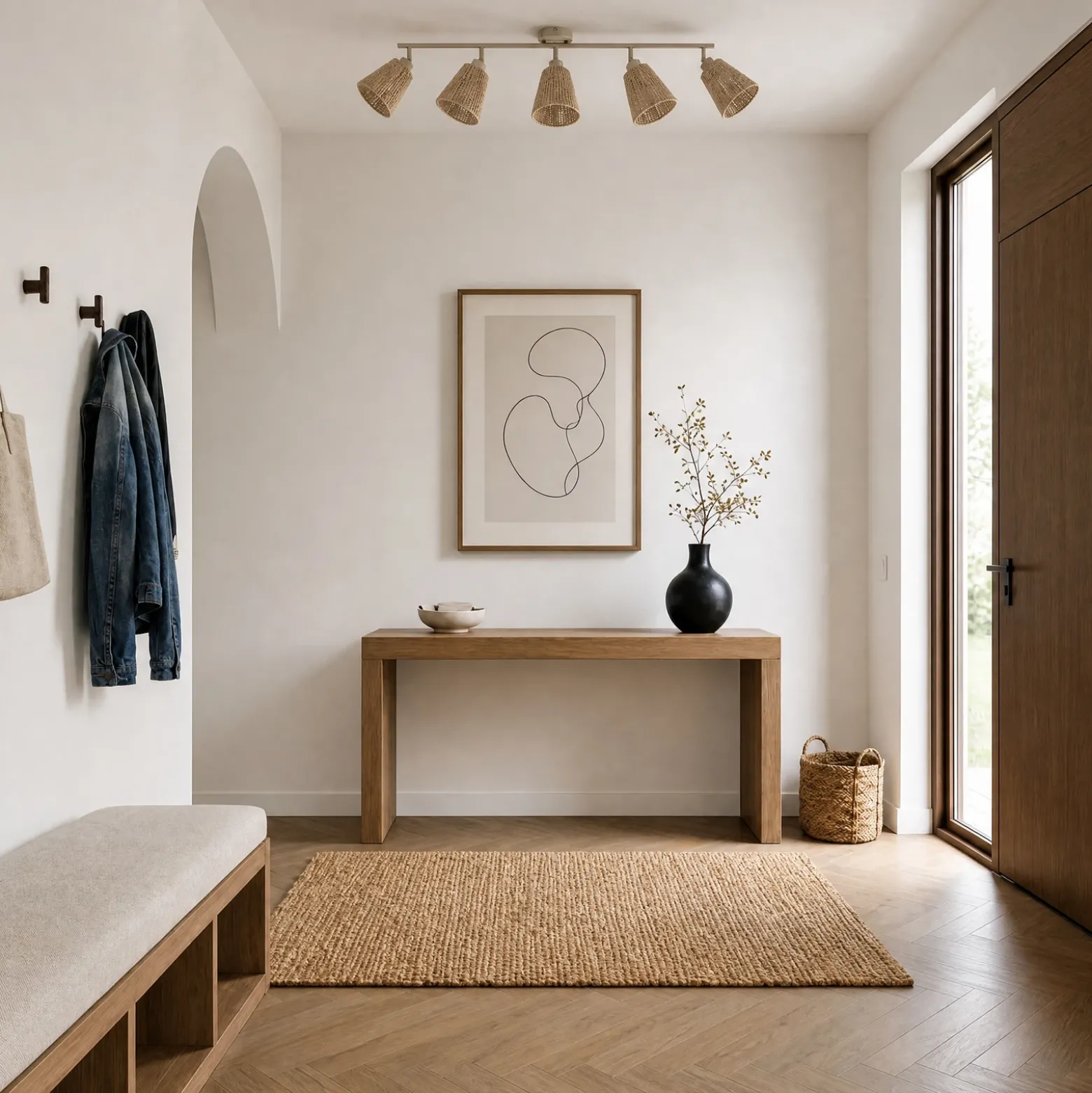 Downlight Lindby Anuva, 86 cm, 5 luces, beige, papel