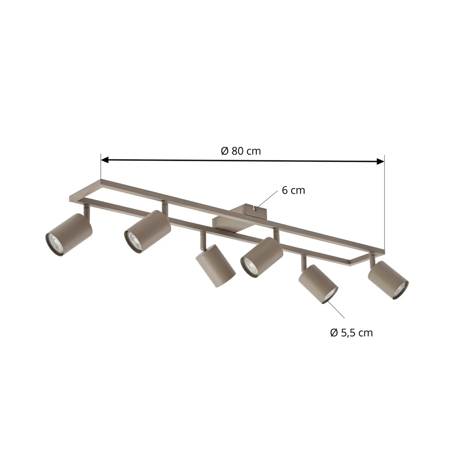 Downlight Lindby Bravius, color topo, 6 luces, hierro