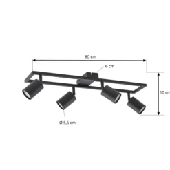 Downlight Lindby Bravius, negro, de 4 luces, de hierro