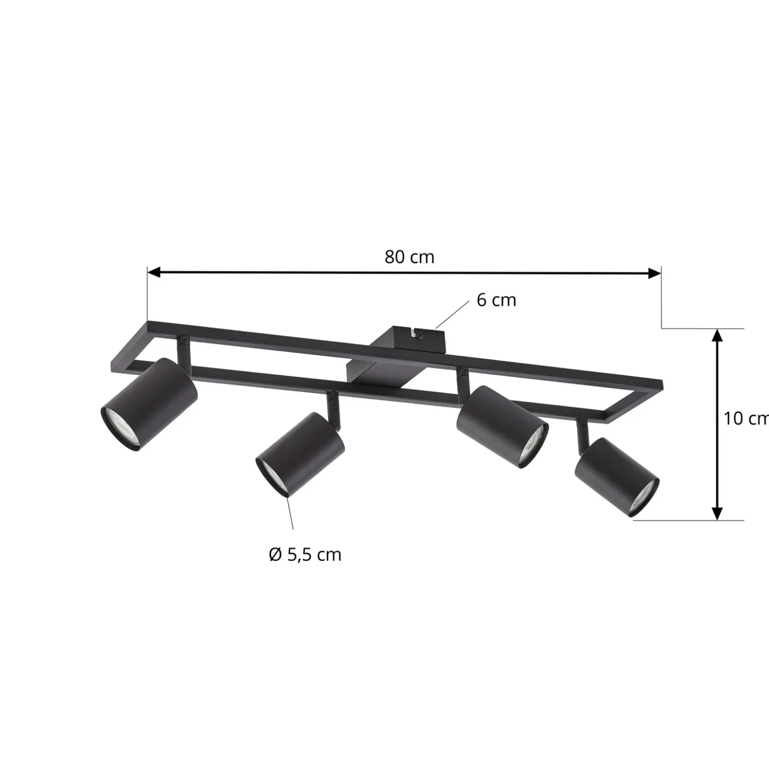 Downlight Lindby Bravius, negro, de 4 luces, de hierro