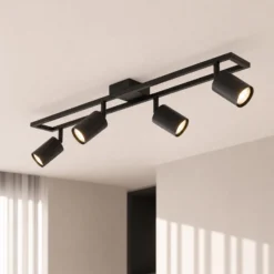 Downlight Lindby Bravius, negro, de 4 luces, de hierro