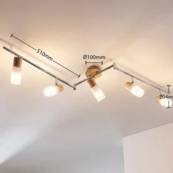 Downlight Lindby Christoph, 130 cm, 5 luces, madera y cristal