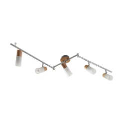 Downlight Lindby Christoph, 130 cm, 5 luces, madera y cristal