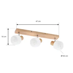 Downlight Lindby Darla, de 3 luces, blanco/color madera