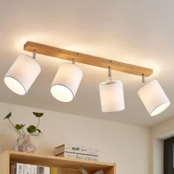 Downlight Lindby Imarin, 81 cm, blanco, 4 luces, madera