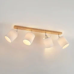 Downlight Lindby Imarin, 81 cm, blanco, 4 luces, madera