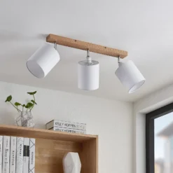 Downlight Lindby Imarin, 56 cm, 3 luces, blanco, madera
