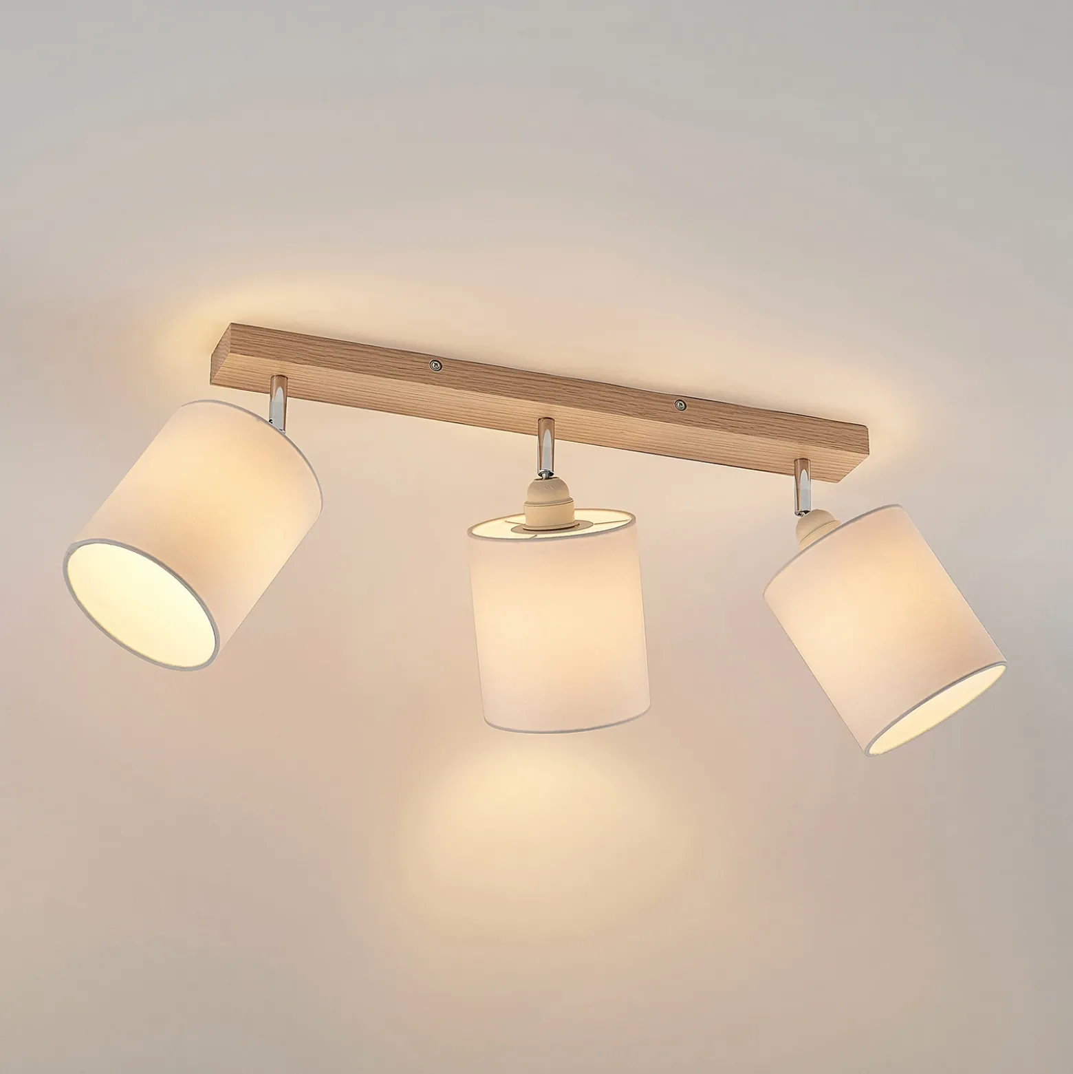 Downlight Lindby Imarin, 56 cm, 3 luces, blanco, madera