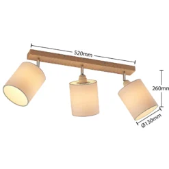 Downlight Lindby Imarin, 56 cm, 3 luces, blanco, madera