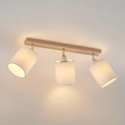 Downlight Lindby Imarin, 56 cm, 3 luces, blanco, madera