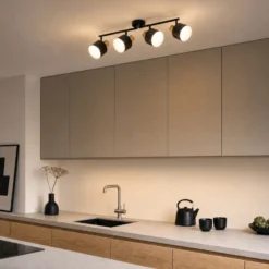 Downlight Lindby Lenja, 4 luces, negro, E14, metal