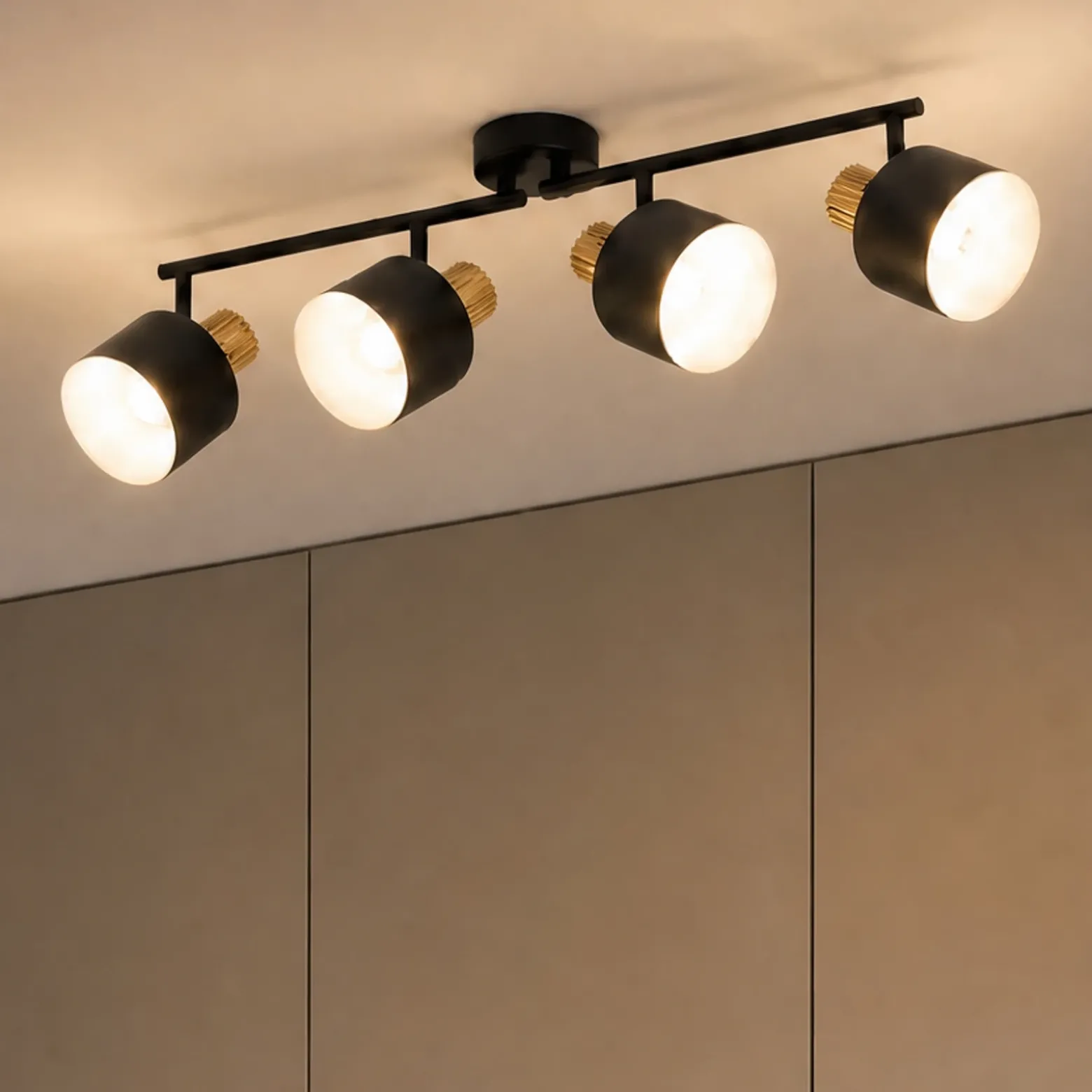 Downlight Lindby Lenja, 4 luces, negro, E14, metal
