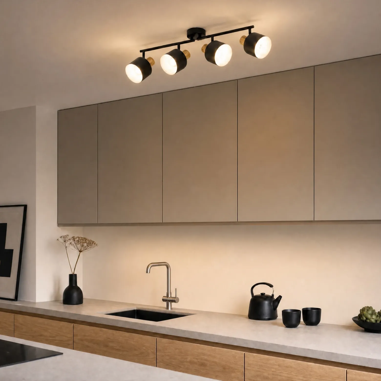 Downlight Lindby Lenja, 4 luces, negro, E14, metal