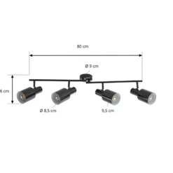 Downlight Lindby Ovelia, negro, 80 cm, 4 luces, E27