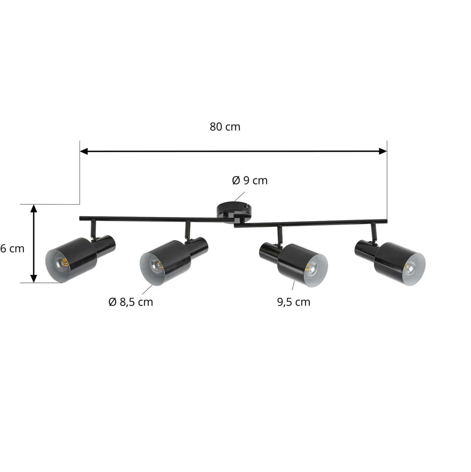 Downlight Lindby Ovelia, negro, 80 cm, 4 luces, E27