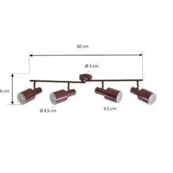 Downlight Lindby Ovelia, rojo oscuro, 80 cm, 4 luces, E27