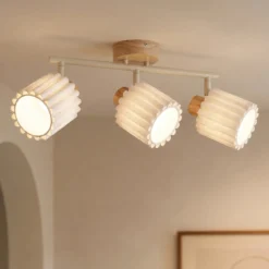 Downlight Lindby Shiloh, 3 luces, natural/beige, madera