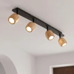 Downlight Lindby Sloane, 4 luces, madera/negro, GU10