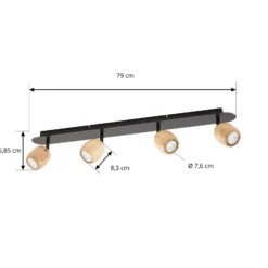 Downlight Lindby Sloane, 4 luces, madera/negro, GU10