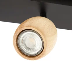 Downlight Lindby Sloane, 4 luces, madera/negro, GU10