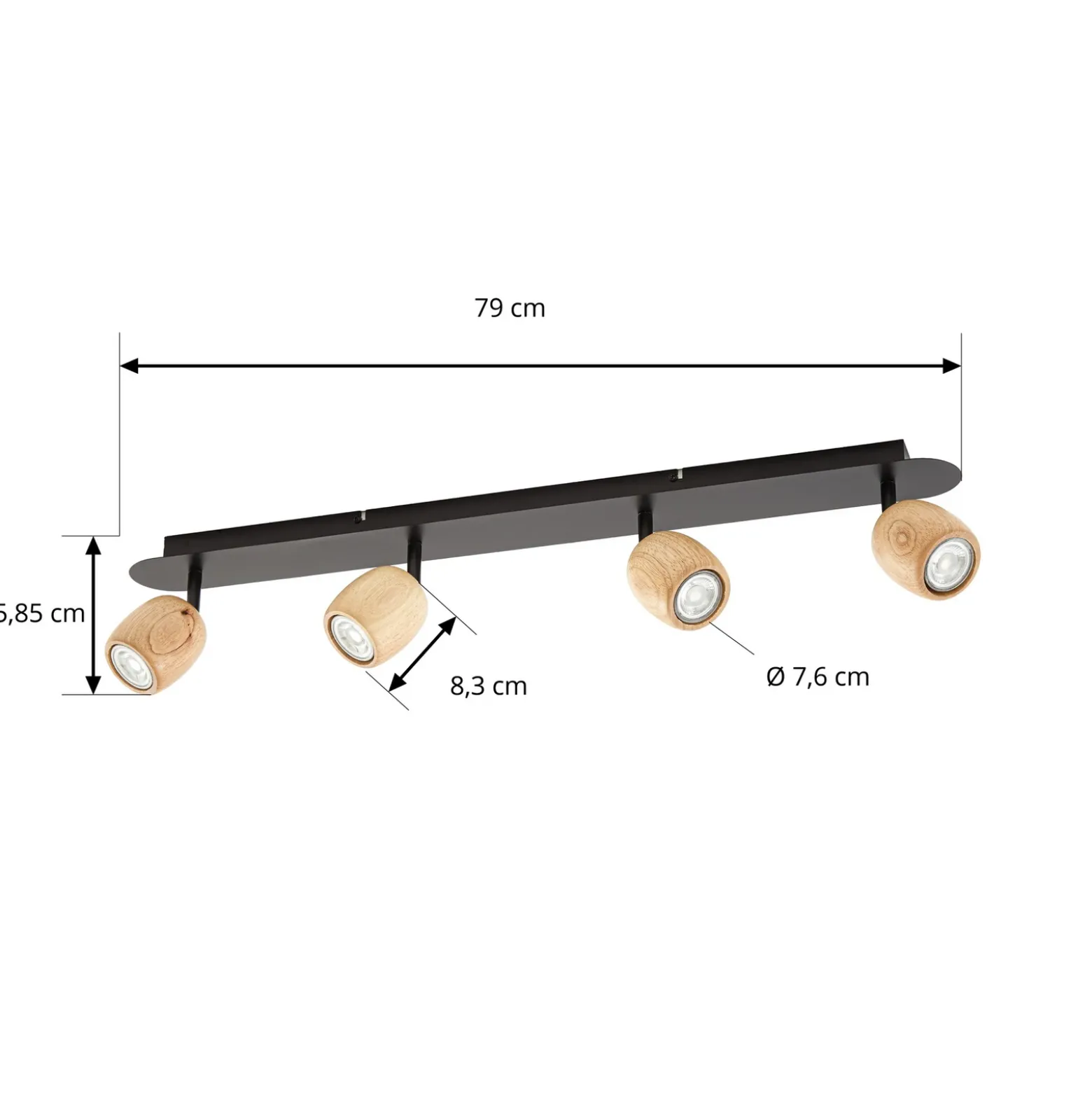 Downlight Lindby Sloane, 4 luces, madera/negro, GU10