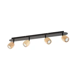 Downlight Lindby Sloane, 4 luces, madera/negro, GU10