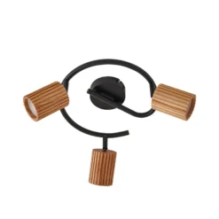 Downlight Lindby Stralino, 3 luces, Ø31 cm, madera, GU10
