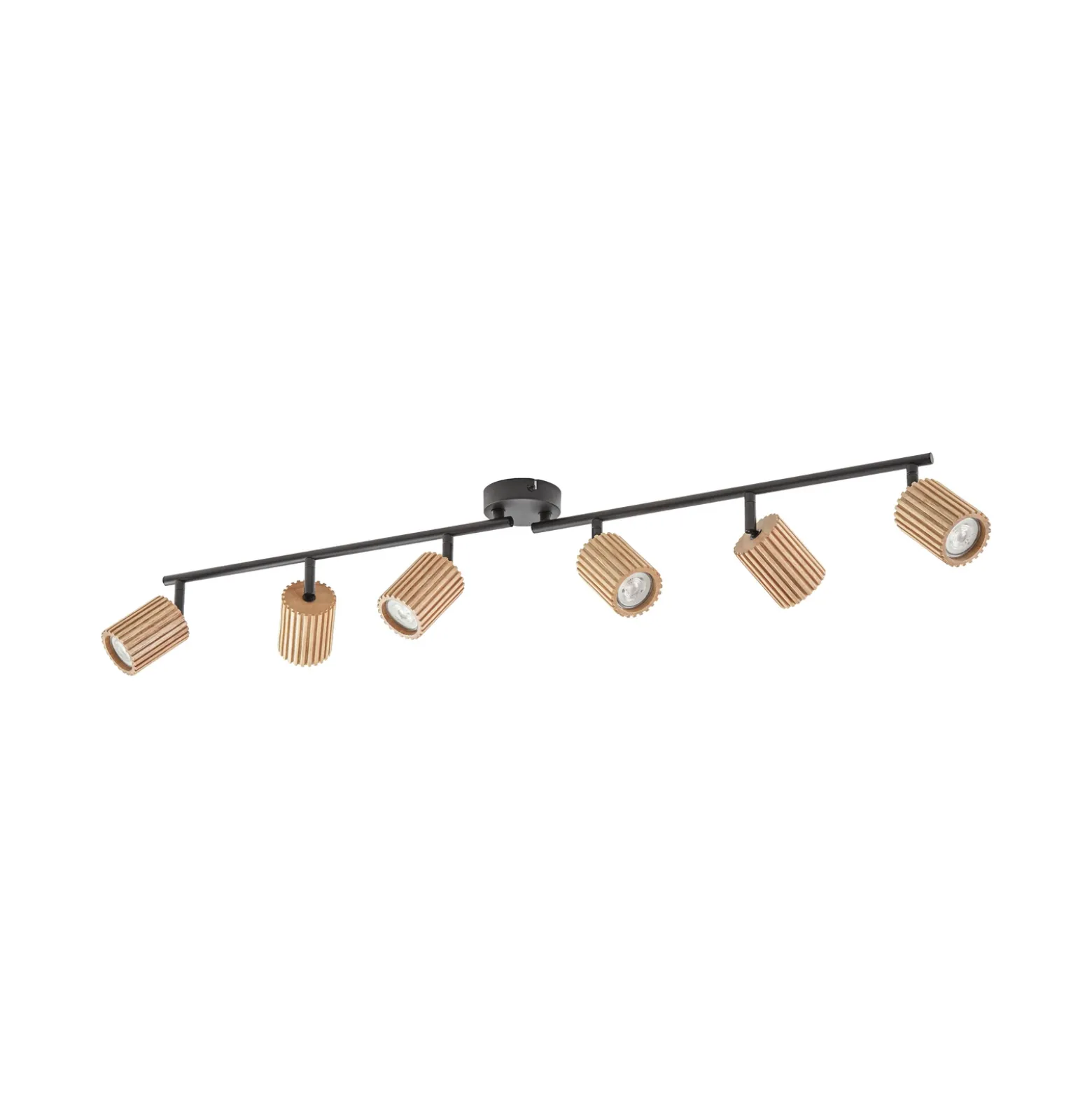 Downlight Lindby Stralino, 6 luces, 102 cm de largo, madera