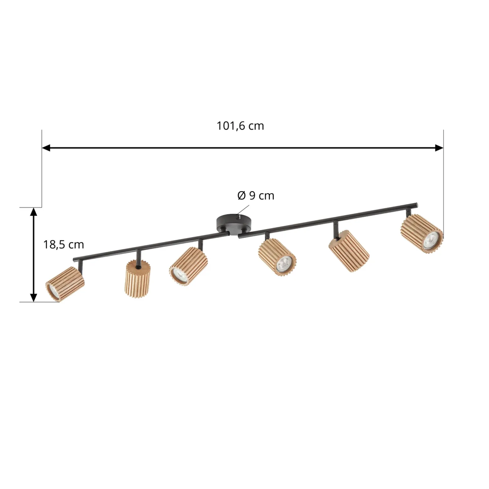 Downlight Lindby Stralino, 6 luces, 102 cm de largo, madera