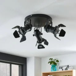 Downlight Lindby Tilen, 3 luces, negro, metal, Ø 54 cm