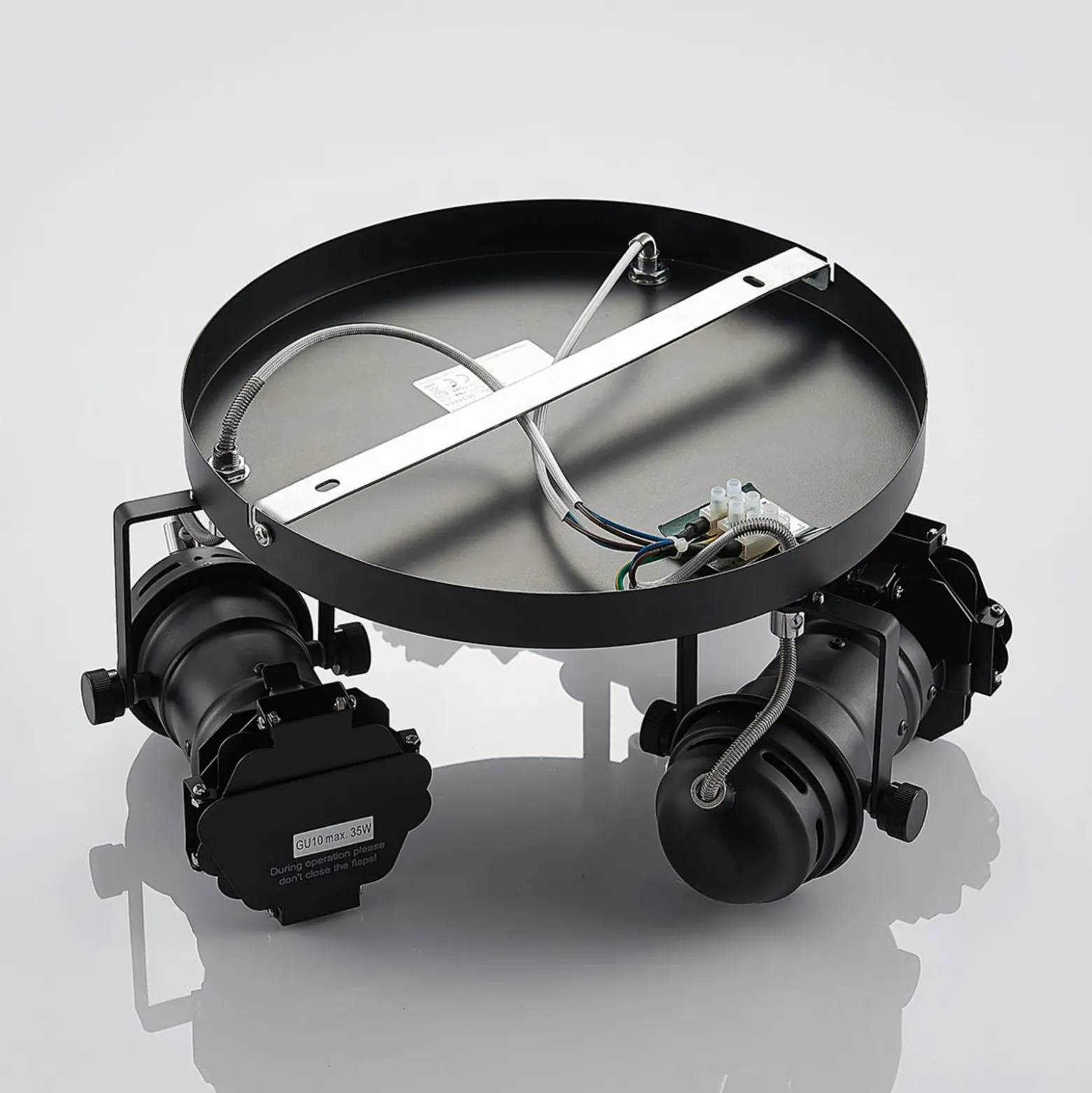 Downlight Lindby Tilen, 3 luces, negro, metal, Ø 54 cm