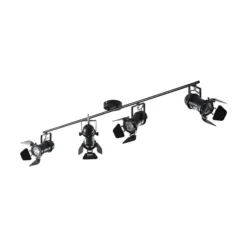 Downlight Lindby Tilen, 4 luces, negro, metal, 125 cm