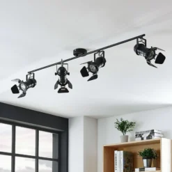 Downlight Lindby Tilen, 4 luces, negro, metal, 125 cm
