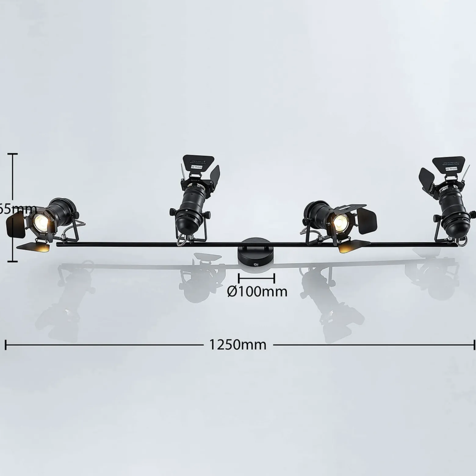 Downlight Lindby Tilen, 4 luces, negro, metal, 125 cm