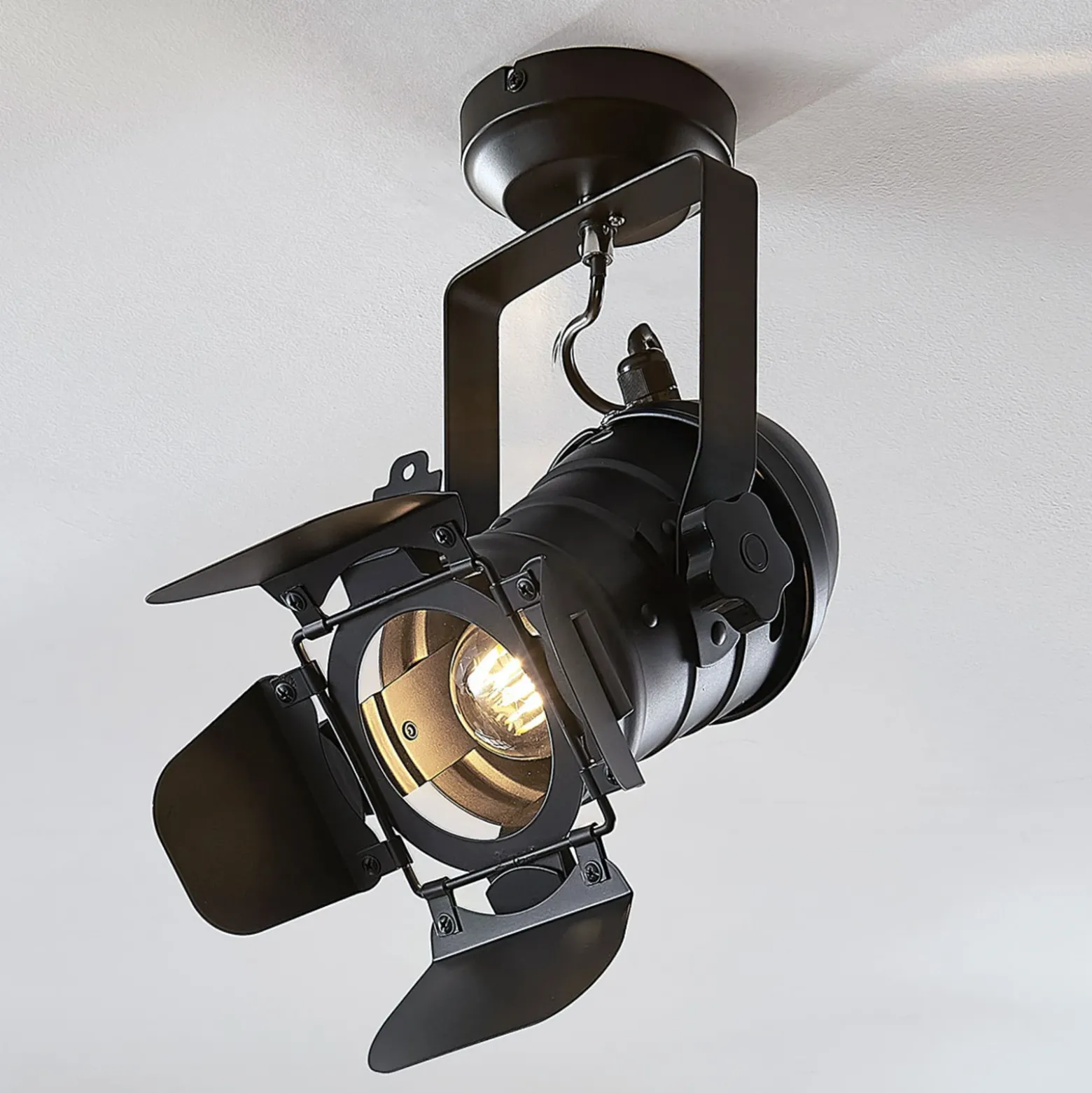 Downlight Lindby Tilen, 1 luz, negro, metal, 38 cm