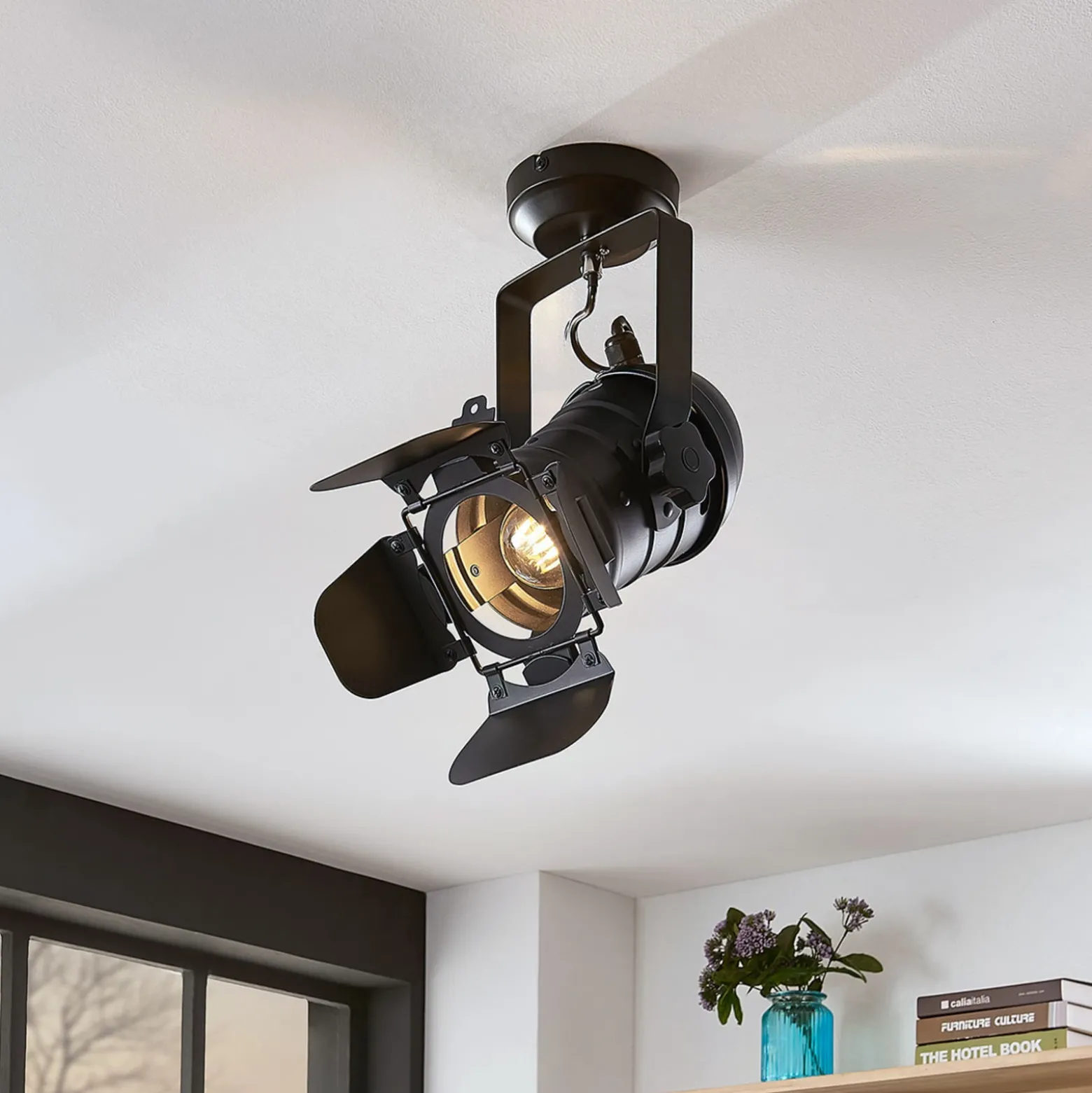 Downlight Lindby Tilen, 1 luz, negro, metal, 38 cm