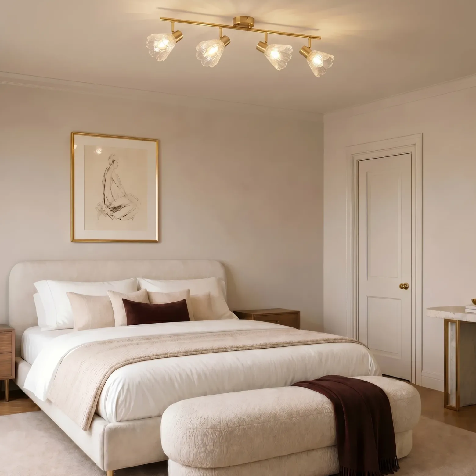 Downlight Margaux de Lindby, 4 luces, latón/transparente, cristal