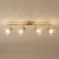 Downlight Margaux de Lindby, 4 luces, latón/transparente, cristal