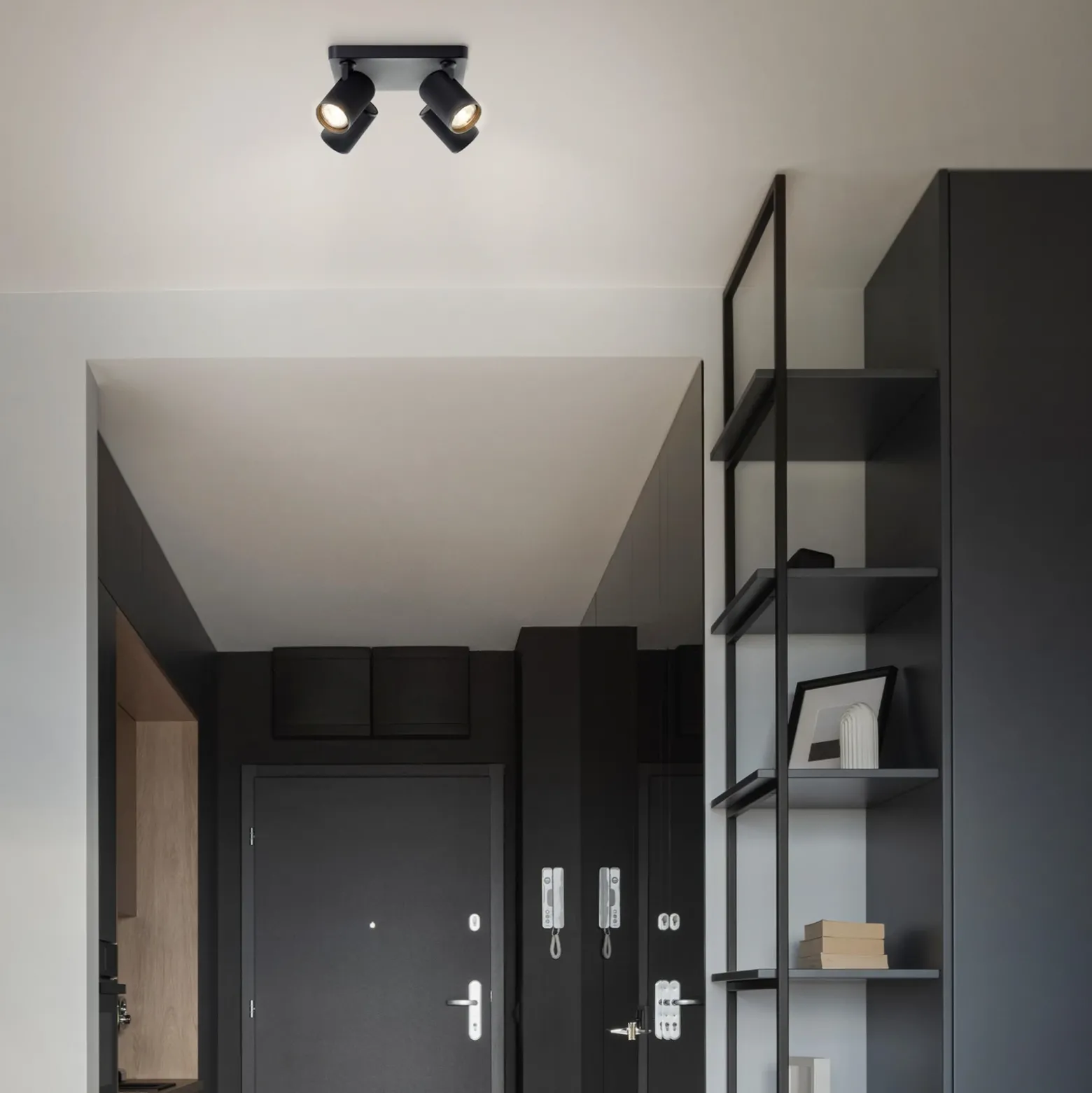 Downlight Marty, longitud 22 cm, negro arena, 4 luces.