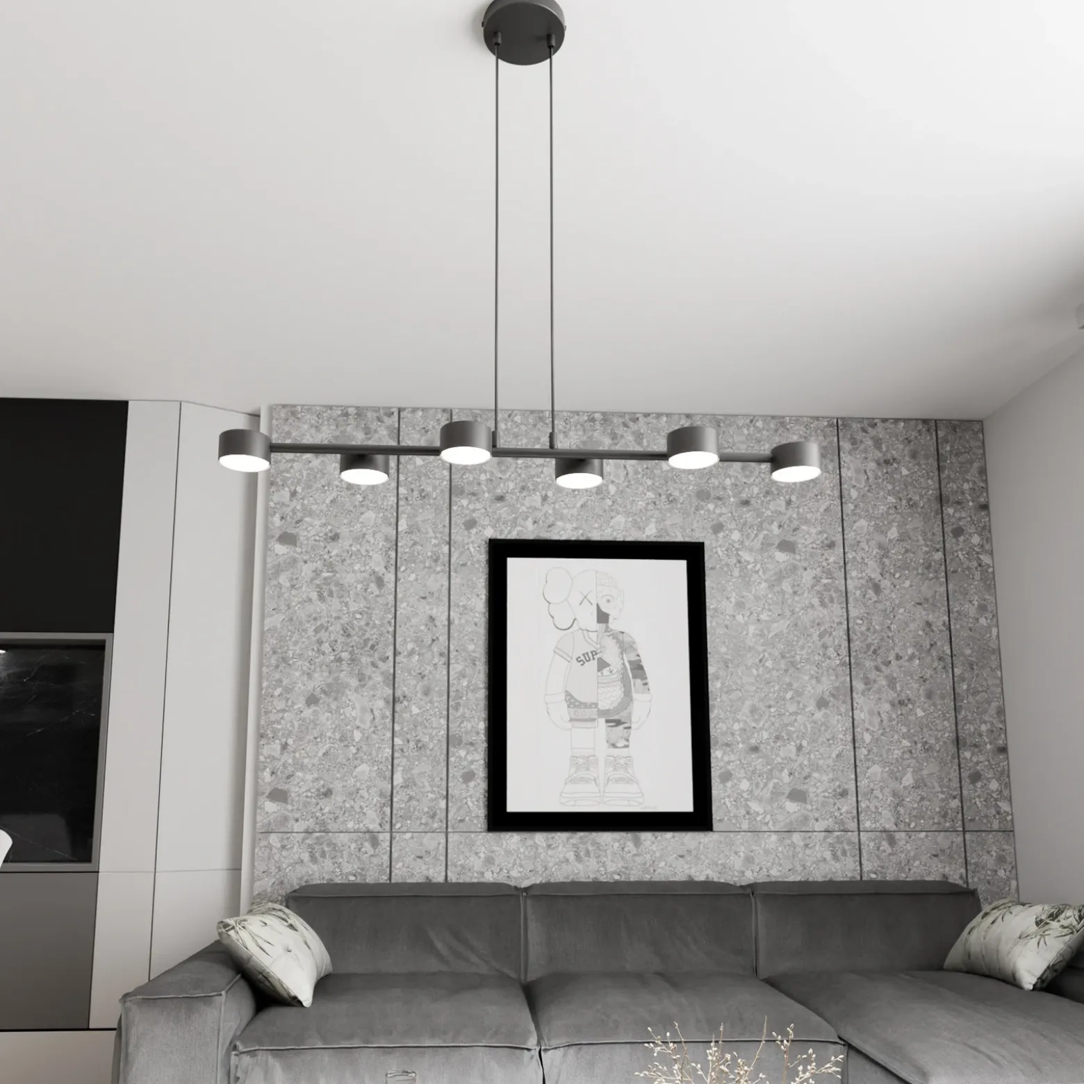 Downlight, Megara, longitud 80 cm, metal, 6 luces.