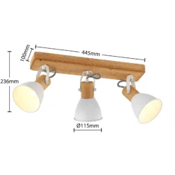 Downlight Merela de Lindby, blanco, 45 cm, 3 luces, madera, E14